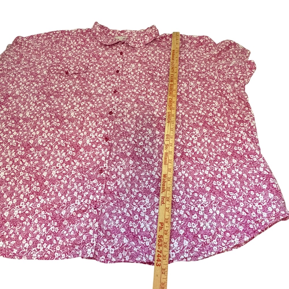 Woman Within Floral Button Down Shirt Womens 5X 38/40 Pink Cotton Short Sleeve - Picture 4 of 8